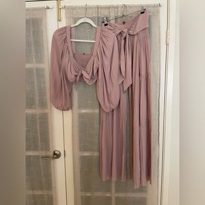 Free People Dusty Rose Wide Leg Pants & Crop Top Set